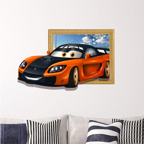 3D Kids Room Decoration Sports Car Wall Decals Boys Room Removable Paper Stickers