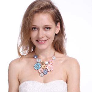 Bohemia Crystal Flower Exaggerated Pendant Necklace For Women