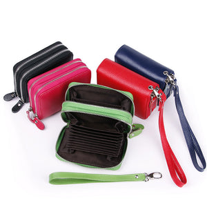 High Quality Genuine Leather Women Double Zipper Around Handbag Card Holder Wallets Coin Purse