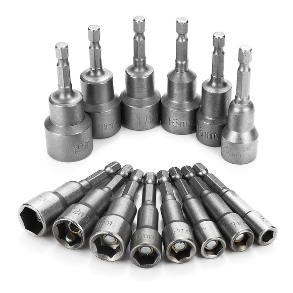 14pcs 6-19mm 1/4 Inch Hex Shank Socket Magnetic Nut Driver Set Drill Bit Adapter