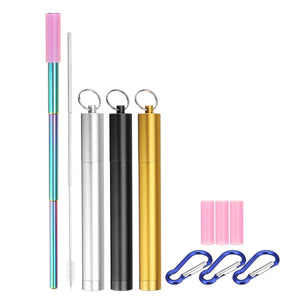 Stainless Steel Portable Reusable Collapsible Drinking Straw and Cleaning Brush