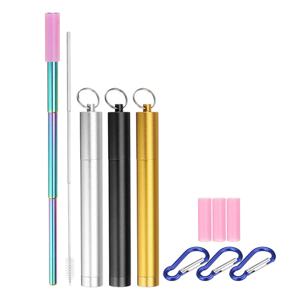 Stainless Steel Portable Reusable Collapsible Drinking Straw and Cleaning Brush