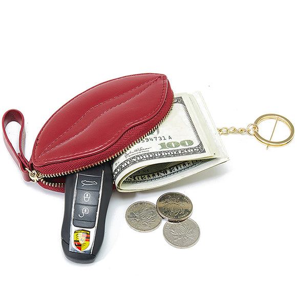 Women Faux Leather Shopping Lip Shape Coin Bag Small Purse Key Holder