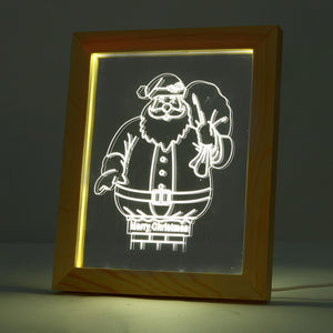 KCASA FL-713 3D Photo Frame Illuminative LED Night Light Wooden Santa Claus Christmas USB Lamp