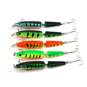 JM0025 5Pcs/Set 10cm 9.6g 2 Section Dual Hook Hard Bait Fishing Lure Artificial Wobblers Lures