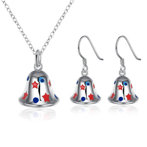 Christmas Bell Necklace Enamel Process Earrings Gift Party Jewelry Set