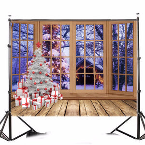 5x7FT Vinyl Christmas Tree Window Photography Backdrop Background Studio Prop