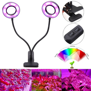 18W Double Head Full Spectrum LED Grow Light for Indoor Plants Vegetables Flowers