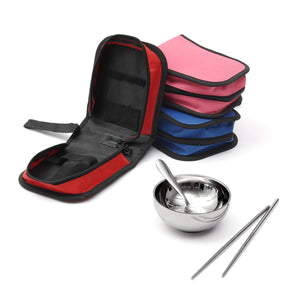 IPRee Outdoor 3 Pcs Sets Portable Stainless Steel Bowl Chopsticks Spoon Storage Bag