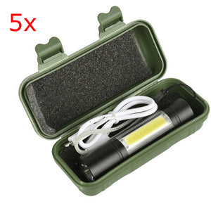 5pcs XANES 1518 XPE+COB 2Lights 1000Lumens 3Modes USB Rechargeable Brightness EDC LED Flashlight Suit