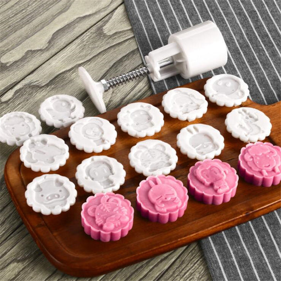 50g 12Pcs Animal Stamps Round Pastry Moon Cake Mold Cookies Mooncake Mould DIY Baking Tool Decor