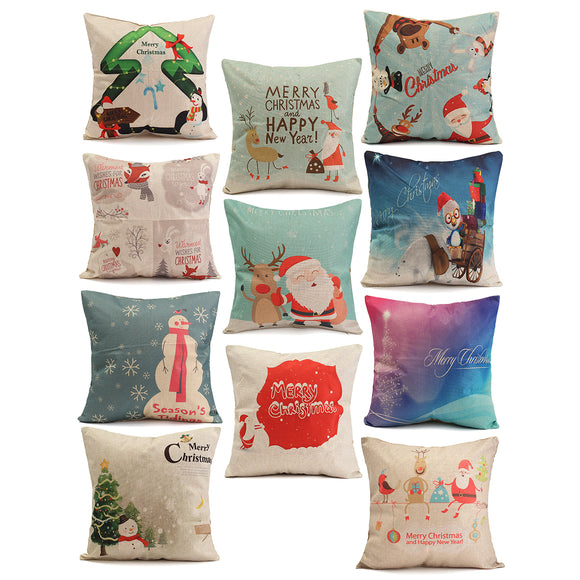 45X45cm Christmas Fashion Cotton Linen Pillow Case Santa Claus Snowmen Gift Home Decor