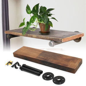 24/36 Industrial Rustic Pipe Wall Shelf Bracket Storage Wood Towel Book Shelving Rack"