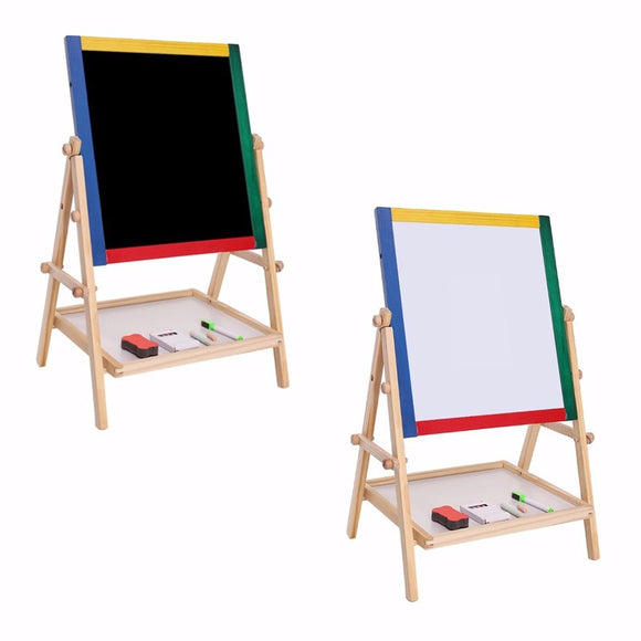 Adjustable Children 2 In 1 Black / White Wooden Easel Chalk Drawing Board