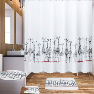 180x180cm Giraffe Bath Fabric Shower Curtains Waterproof Lid Toilet Cover Mat