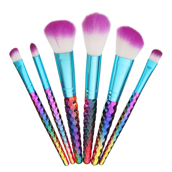 6pcs Rainbow Makeup Brushes Set Foundation Eyeshadow Blusher Powder Blender Brush Comestic Kit