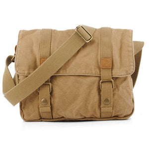 Men Casual Canvas Cowhide Big Crossbody Shoulder Bag