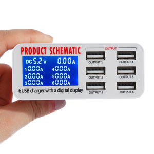 40W 6 Ports USB Intelligent Charger LCD Screen Desktop Intelligent Charging Station Charge