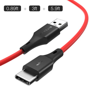 BlitzWolf BW-TC13+BW-TC14+BW-TC15 3A USB Type-C Charging Data Cable 0.98ft/0.3m 3ft/0.91m 5.9ft/1.8m