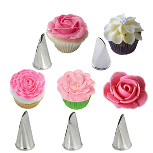 5 Pcs Set Rose Petal Icing Piping Nozzles Metal Cream Tips Cake Decorating Tools Cup Cake