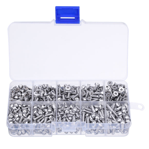 Suleve M3SH9 700Pcs M3 304 Stainless Steel Machine Screw Hex Socket Flat&Button Head Bolt Assortmen