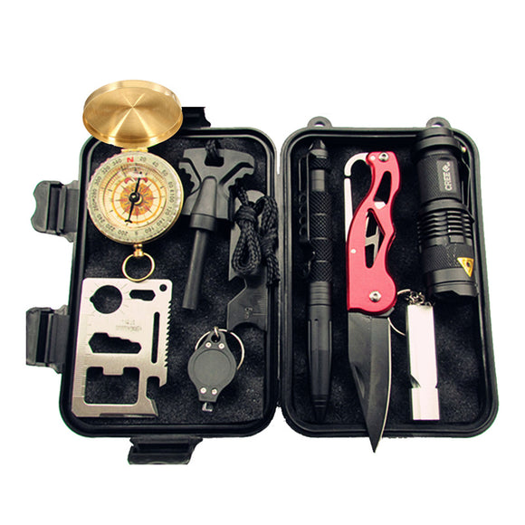 SOS Equipment Adventure Survival Blanket Tool Kit Multi-function Survival Compass First-aid Box