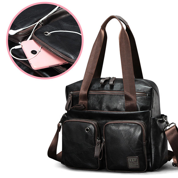 Men PU Leather Business Briefcase Solid Handbag Multi-slot Crossbody Bag