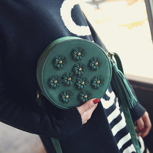 Women Bag Small Flower Tassel Bag Fashion Trend Single Shoulder Diagonal Small Round Bag