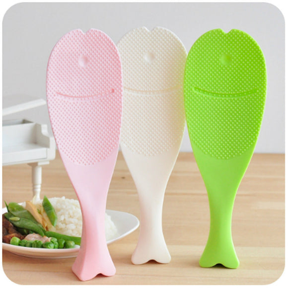 Novelty Vertical Rice Paddle Spoon Cute Fish Shape Spoon Non Stick Useful Kitchen Tools