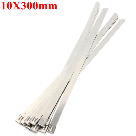 10pcs 10X300mm Ball Lock Metal Stainless Steel Zip Ties Wrap Strap