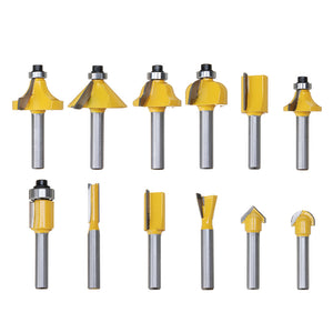 12pcs 1/4 Inch Shank Profiling Trimming Cutter Router Bit Sealed Bearing Bit Set For Woodworking