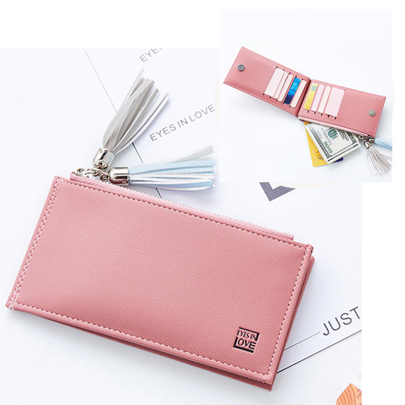 Women Faux Leather Two-color Tassel Card Holder Multi-slots Wallet Coin Bag