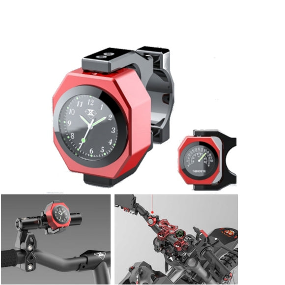 22-28mm Motorcycle Clock+Thermometer Luminous Waterproof Handlebar Mount