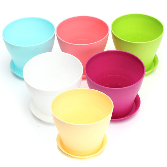 14cm 6 Colors Plastic Plant Flower Planting Flower Pot Garden Office Decoration Flower Pot With Tray