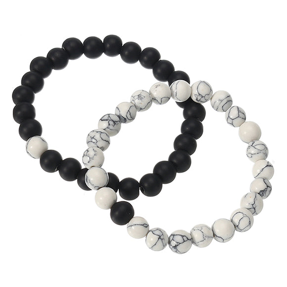 2 Pcs White Turquoise Handmade Energy Beaded Bracelet Couple Chain for Men Women