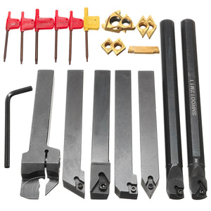 Drillpro 7pcs 12mm Shank Lathe Set Boring Bar Turning Tool Holder with Carbide Inserts CCMT060204 DCMT070204