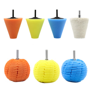 5/6/7 Pcs Car Polish Buffing Cone Pads + Polishing Ball Pad For Wheel Corner Drill Kit