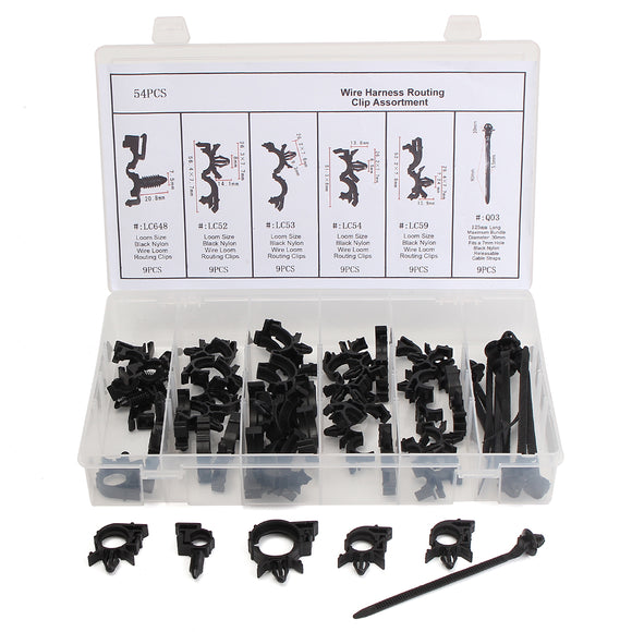 54Pcs Wiring Harness Routing Convoluted Conduit Clip Assortment with Box