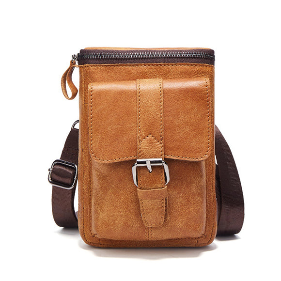 Men Genuine Leather Vintage Phone Bag Waist Bag Crossbody Bag