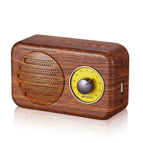 Sansui T1 Mini Portable Bamboo Wood Wireless Bluetooth Speaker FM Radio TF Card Stereo Subwoofer