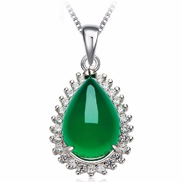 925 Silver Waterdrop Chalcedony Zircon Necklace Pendant