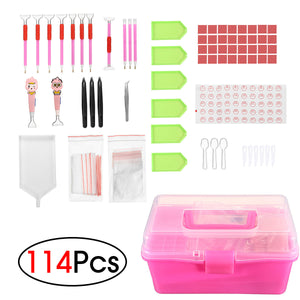 114Pcs DIY Diamond Painting Tools 5D Cross Stitch LED Embroidery Pen + Glue+ Sticker + Storage Box