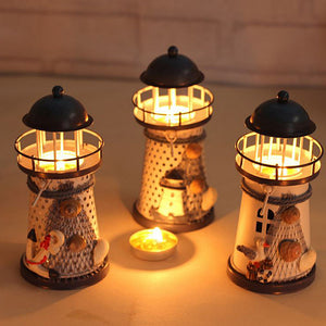 Honana DX-A11 Handmade Mediterranean Style Lighthouse Wrought Iron Candle Stick Candle Holder