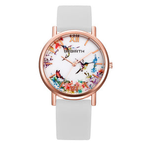 REBIRTH RE062 Casual Style Ladies Wristwatch Flower Bird Fashionable Quartz Watch