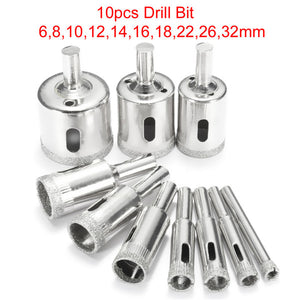 10pcs 6mm-32mm Diamond Hole Saw Drill Bit Set For Tile Ceramic Glass Porcelain Marble