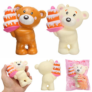 SquishyShop Bear Holding Cake 12cm Soft Squishy Slow Rising With Packaging Collection Gift Decor Toy