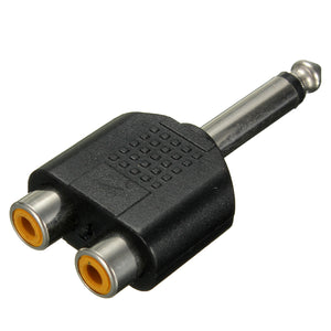 6.35mm 1/4 Mono Plug To 2 RCA Female Jacks Splitter Audio Adapter Converter"