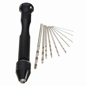 Drillpro Mini Aluminum Hand Drill with Keyless Chuck and 10pcs Twist Drills Rotary Tool