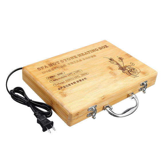 Electric Wooden Hot Rock Heating Box Warmer Carrying Case Natural Energy Massage Stone Set