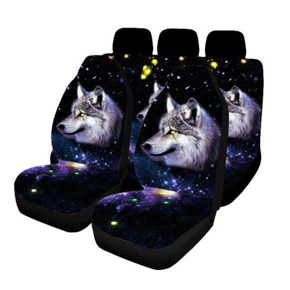 1/7PCS Universal Car Seat Covers Wolf Funky Design Front & Rear Seat Full Set Protector